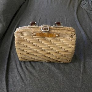Vintage 1960 Tan Plastic Straw Purse